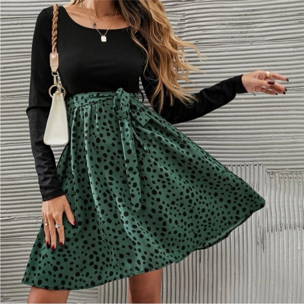 Black Top with Green Polka Dot Skirt